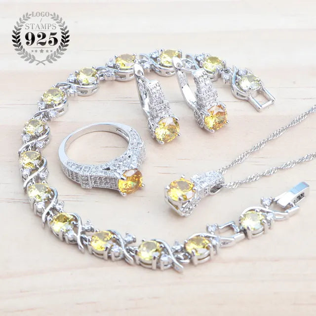 White Zircon Bridal Jewelry Sets 925 Silver Jewelry Wedding Ladies Rings Bracelets Earrings Pendant Necklace For Women Set